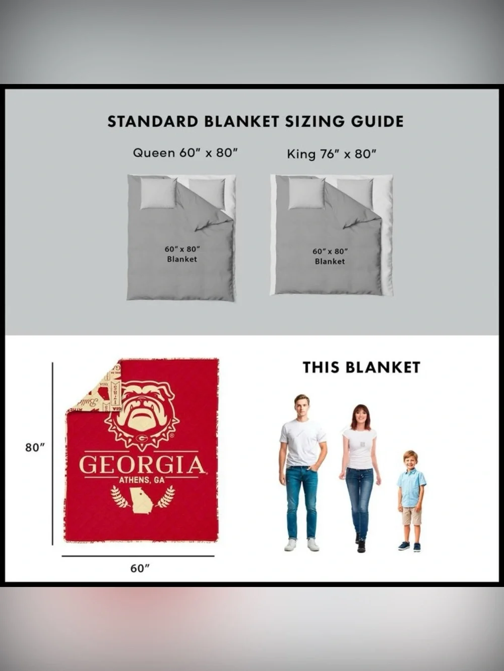 New! NCAA Georgia Bulldogs 60x80 Quilted Throw Blanket